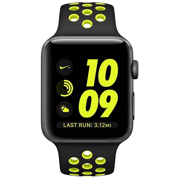 Apple Watch Nike+ Aluminiumgehäuse, Space Grau mit Nike Sportarmband, Schwarz/Volt 38 mm - Smartwatch