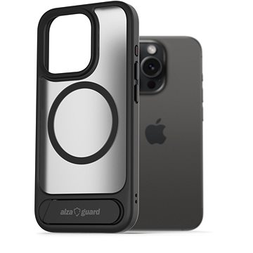 AlzaGuard Matte Case With Stand Compatible With MagSafe For IPhone 15 Pro Black