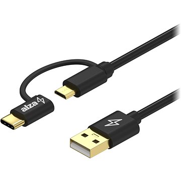 AlzaPower Core 2in1 USB-A To Micro USB/USB-C 2m Schwarz