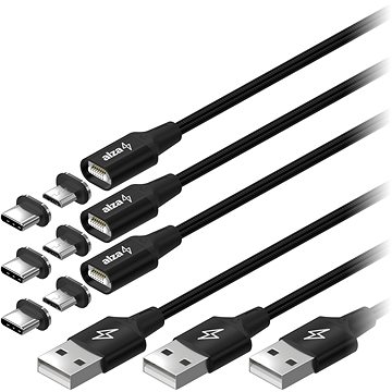 AlzaPower MagCore 2in1 USB-A To Micro USB/USB-C 1m Schwarz, Multipack 3ks