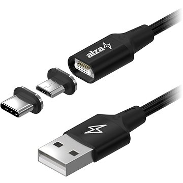 AlzaPower MagCore 2in1 USB-A To Micro USB/USB-C 2m - Schwarz