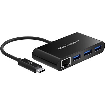 AlzaPower USB-Hub USB-C (M) Auf 3× USB-A 3.0 (F) Mit RJ45 Schwarz