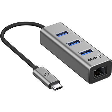 AlzaPower Metal USB-Hub USB-C (M) Auf 3× USB-A 3.0 (F) Mit RJ45 Space Grey