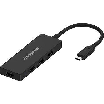 AlzaPower FlatCore USB-C (M) Auf 4 × USB-A 2.0 (F) Schwarz