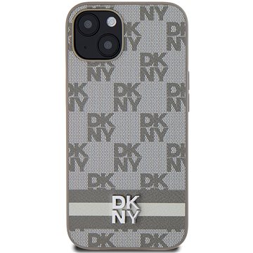 DKNY PU Leather Checkered Pattern And Stripe Back Cover Für IPhone 13 Beige