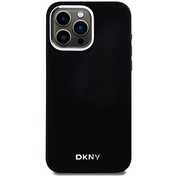 DKNY Liquid Silicone Silver Metal Logo Magsafe Back Cover Für IPhone 15 Pro Max Black