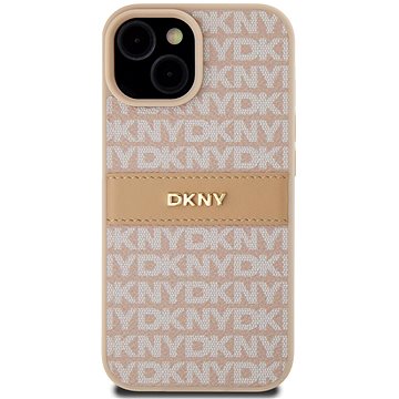 DKNY PU Leather Repeat Pattern Tonal Stripe Back Cover Für IPhone 15 Pink