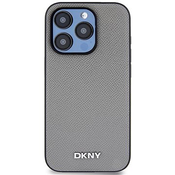 DKNY PU Leather Silver Metal Logo Magsafe Back Cover Für Das IPhone 15 Pro Grey