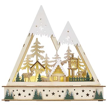 EMOS LED Holz Weihnachtslandschaft, 23,5 Cm, 2x AA, Innen, Warmweiß, Timer