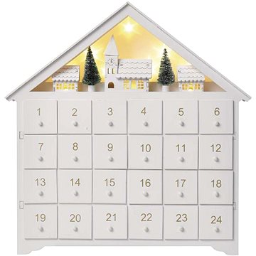 E-shop EMOS LED Holz-Adventskalender, 35x33 cm, 2x AA, innen, warmweiß, Timer