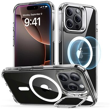 ESR Classic Hybrid Case With Stash Stand (HaloLock), Compatible With IPhone 16 Pro, Clear