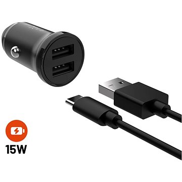 FIXED Mit 2xUSB Ausgang Und USB/USB-C Kabel 1 Meter 15W Smart Rapid Charge Schwarz