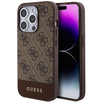 Guess PU 4G Stripe MagSafe Back Cover Für IPhone 15 Pro Braun