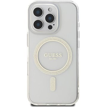 Guess IML Glitter Ring MagSafe Back Cover Für IPhone 16 Pro Transparent