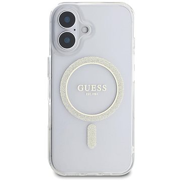 Guess IML Glitter Ring MagSafe Back Cover Für Das IPhone 16 Plus Transparent