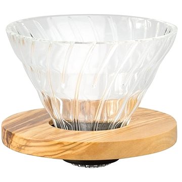 Hario Dripper V60-02, Glas, Mit Olivenholz