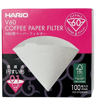 Hario Papierfilter V60-01 (VCF-01-100W), Weiß, 100 Stück, BOX