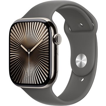 Apple Watch Series 10 46mm Cellular Natural Titanium Case with Stone Grey Sport Band - M/L