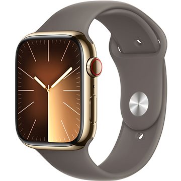 Apple Watch Series 9 45mm Cellular Edelstahlgehäuse Gold Mit Sportarmband Tonbraun - M/L