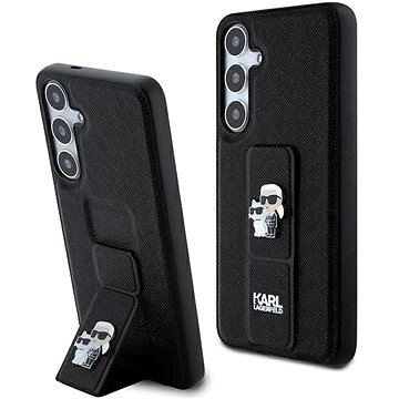 Karl Lagerfeld Saffiano Grip Stand Metal Logo Back Cover Für Samsung Galaxy S24+ Schwarz