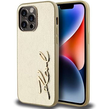 Karl Lagerfeld Wrinkled PU Signature Logo Backcover Für Das IPhone 14 Pro Max Gold