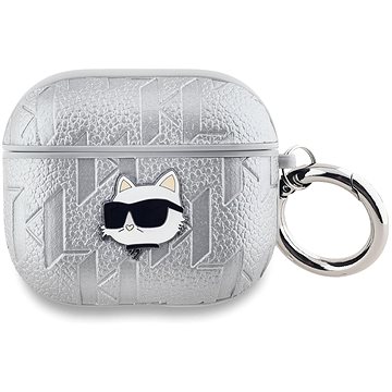 Karl Lagerfeld PU Embossed Choupette Head Hülle für AirPods 3 Silver