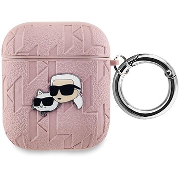 Karl Lagerfeld PU Embossed Karl and Choupette Heads Hülle für AirPods 1/2 Pink