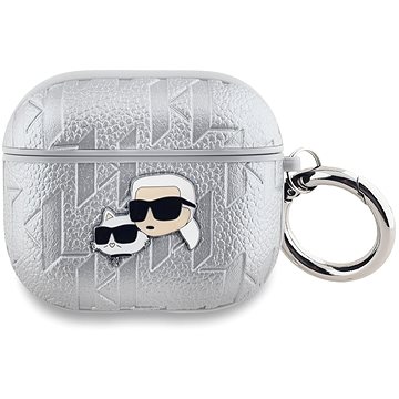 Karl Lagerfeld PU Embossed Karl and Choupette Heads Hülle für AirPods 3 Silver