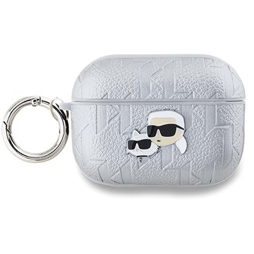 Karl Lagerfeld PU Embossed Karl and Choupette Heads Hülle für AirPods Pro 2 Silver