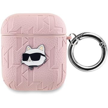 Karl Lagerfeld PU Embossed Choupette Head Hülle für AirPods 1/2 Pink