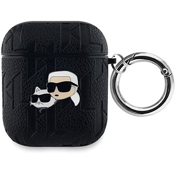 Karl Lagerfeld PU Embossed Karl and Choupette Heads Hülle für AirPods 1/2, Schwarz