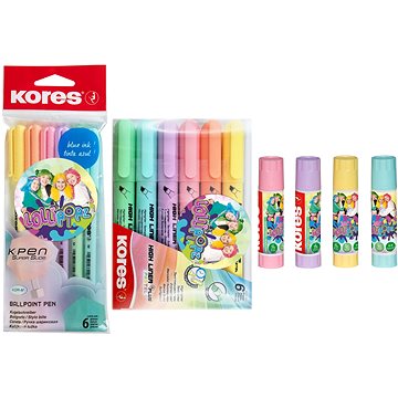 KORES Pastellpackung LOLLIPOPZ - Kugelschreiber, Textmarker Und Kleber