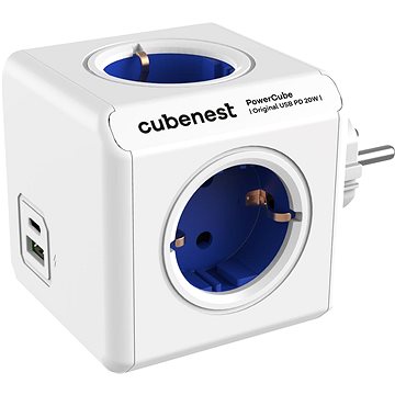 Cubenest Powercube Original USB PD 20W, A+C, 4x Steckdose, Weiß/blau - Schuko