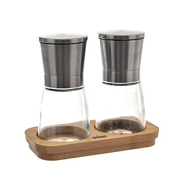 E-shop Orion Manuelle Gewürzmühle Glas/Edelstahl+Bambusschale Höhe 13,6 cm 2 Stück