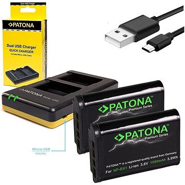 PATONA Dual Quick Für Sony NP-BX1 + 2 X 1090 MAh Akkus USB