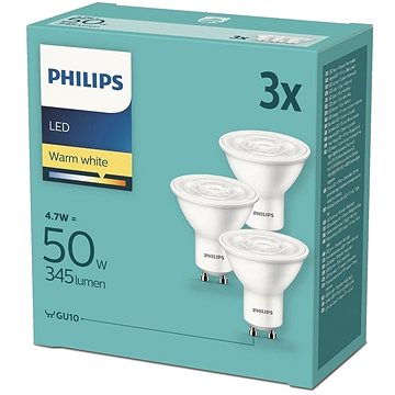 Philips LED 4,7-50 W, GU10 2700K, 3-tlg