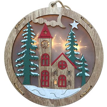 E-shop RETLUX RXL 332 Weihnachtsanhänger aus Holz mit Kirchenmotiv 5 LED - warmweiß