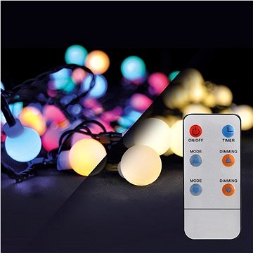 E-shop LED 2in1 Outdoor Weihnachtskette, Kugel, Fernbedienung, 200LED, RGB+Weiß, 20m+5m, 8 Funktionen, IP44