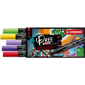 STABILO FREE Acrylic T300 2 - 3 Mm, Vibrant - Set Mit 5 Farben