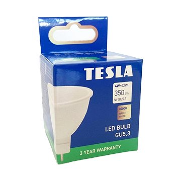 Tesla - LED-Lampe GU5,3 MR16, 4W, 12V, 300lm, 25 000h, 3000K Warmweiß, 100°