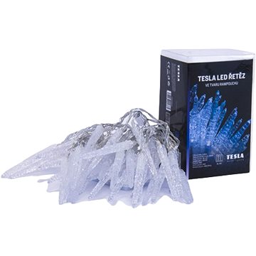 Tesla - Weihnachtslichterkette Eiszapfen 7 Cm - 50 LED - 6500K - 5 M + 30 Cm Kabel - 3 X AA Batterien - Zeitschaltuhr - IP44