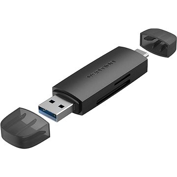 Vetion 2-in-1 USB 3.0 A+C Card Reader (SD+TF) Black Dual Drive Letter