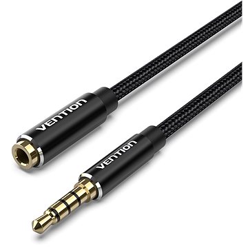 Vention Baumwolle Geflochtene TRRS 3,5 Mm Männlich Zu 3,5 Mm Weiblich Audio-Verlängerung 2m Schwarz