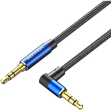 Vention Cotton Braided 3.5mm Male To Male Right Angle Audio Cable 0.5M Blue Aluminum Alloy Type