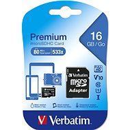 Speicherkarte Verbatim Premium microSDHC 16 GB UHS-I V10 U1 + SD-Adapter