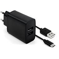 Netzladegerät FESTE Smart Rapid Charge 15W mit 2xUSB Ausgang und USB / USB-C Kabel 1m schwarz