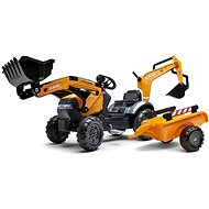 Trettraktor Case Constraction 580 Super N mit Schaufel vorne und hinten und Anhänger - orange - Trettraktor