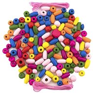Teddies Bunte Holzperlen mit Gummibändern - ca. 90 Stück in Plastikbox - Kreatives Spielzeug