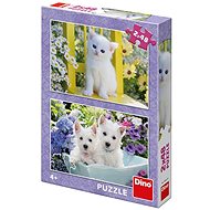 Puzzle Kätzchen und Westies - 2 x 48 Teile - Puzzle
