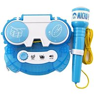 Karaoke-Mikrofon blau Kunststoff mit Batterie und Licht in Box 24x21x5,5cm - Kindermikrofon